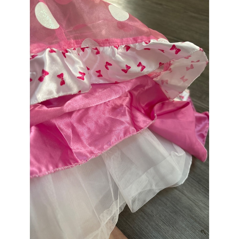 Disney Minnie Mouse Pink Polka Dot Sequin Costume Dress Kids Short Sleeve Bows‎ - Picture 8 of 9